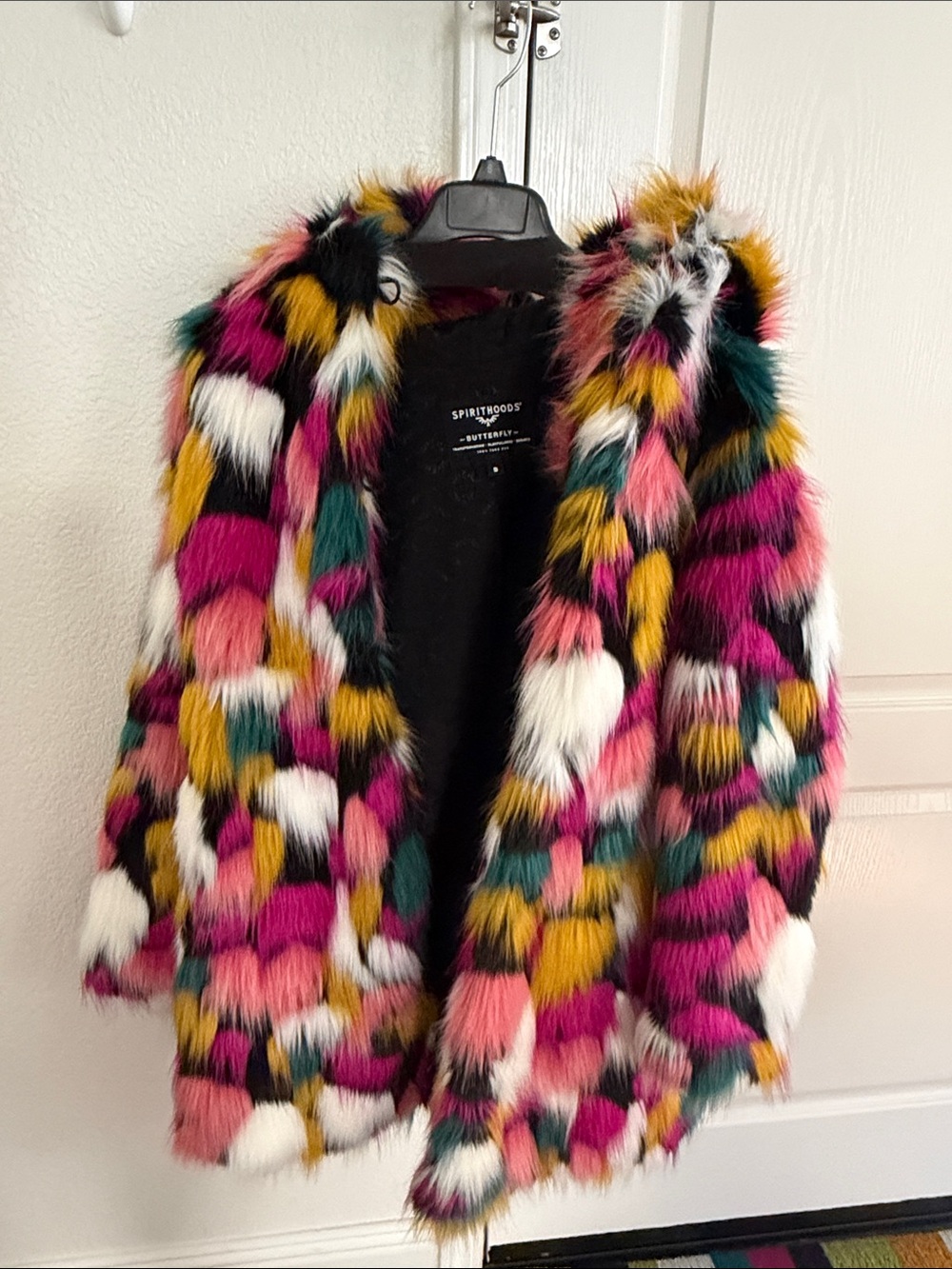 Multicolor Faux Fur Hooded Coat - Picture 3 of 9